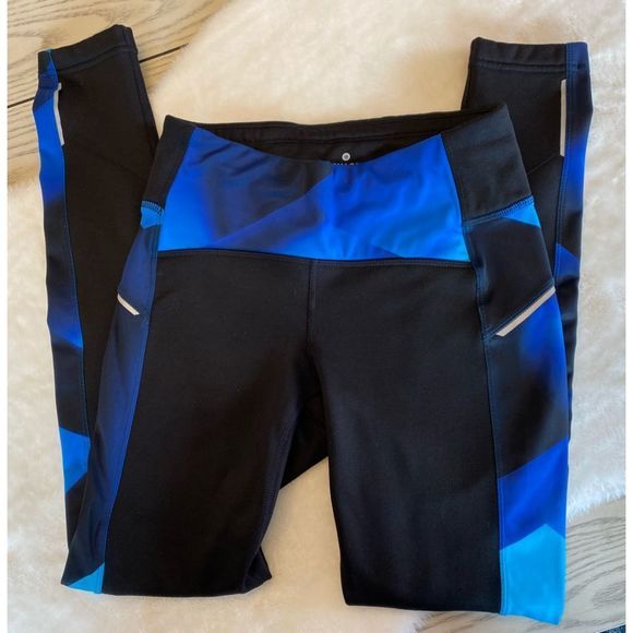Athleta Magnet Power Lift Tight Compression Pants Blue Black Reflective XS - Picture 1 of 14